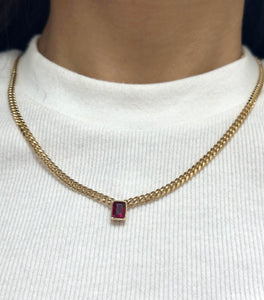 Ruby Emerald Cut Cuban Chain Necklace