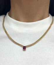 Load image into Gallery viewer, Ruby Emerald Cut Cuban Chain Necklace