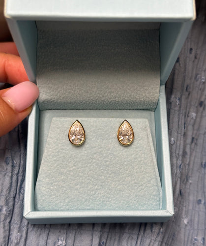 Lab Pear cut Diamond Bezel Studs