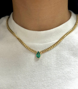 Green Sapphire Pear Cut Cuban Chain Necklace