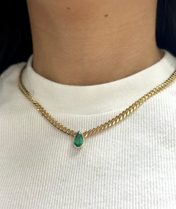 Green Sapphire Pear Cut Cuban Chain Necklace