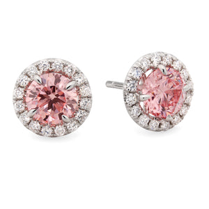 GIA Fancy Vivid Pink Halo Diamond Studs 2.10 Carats Total