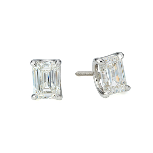 Emerald Cut 3.13ctw GIA Diamond Stud Earrings